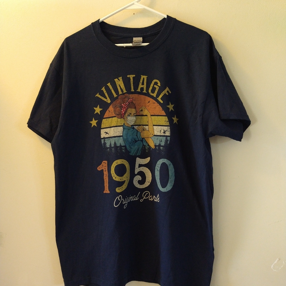 Gildan vintage 1950 t-shirt women's large Blue new